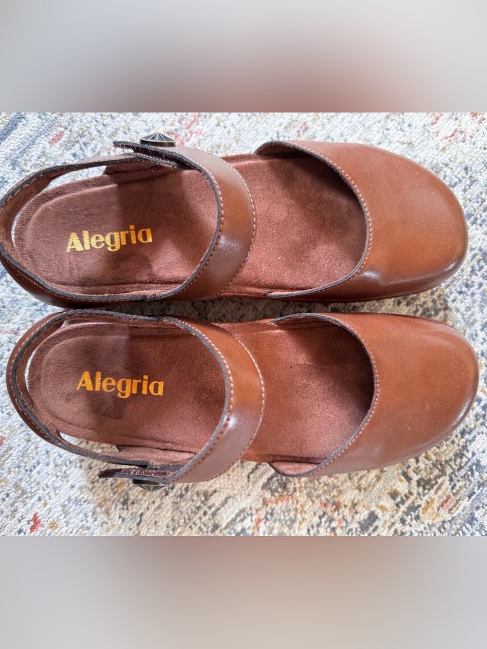 Alegria Savina Brown Leather Mary Jane Clog Wedge Sandals Shoes NWOB Women’s 6